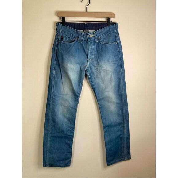 Armani Exchange AX Mens Straight Cotton Dark Blue Distressed Fading Jeans 29x30